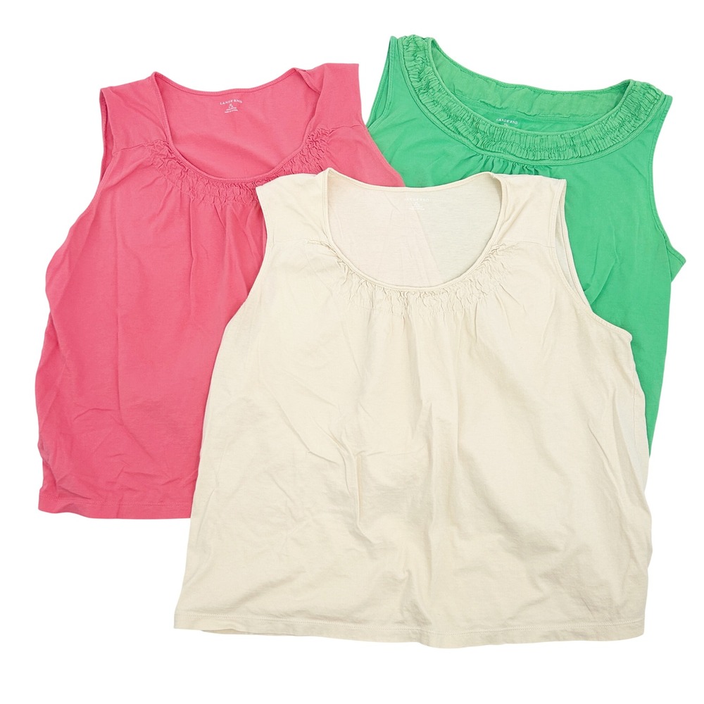 Lands' End Womens Bundle Lot (3) Smocked Scoop Neck Basic‎ Tank Tops Size XL